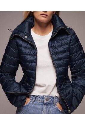 Zara Navy Quilted Puffer Jacket